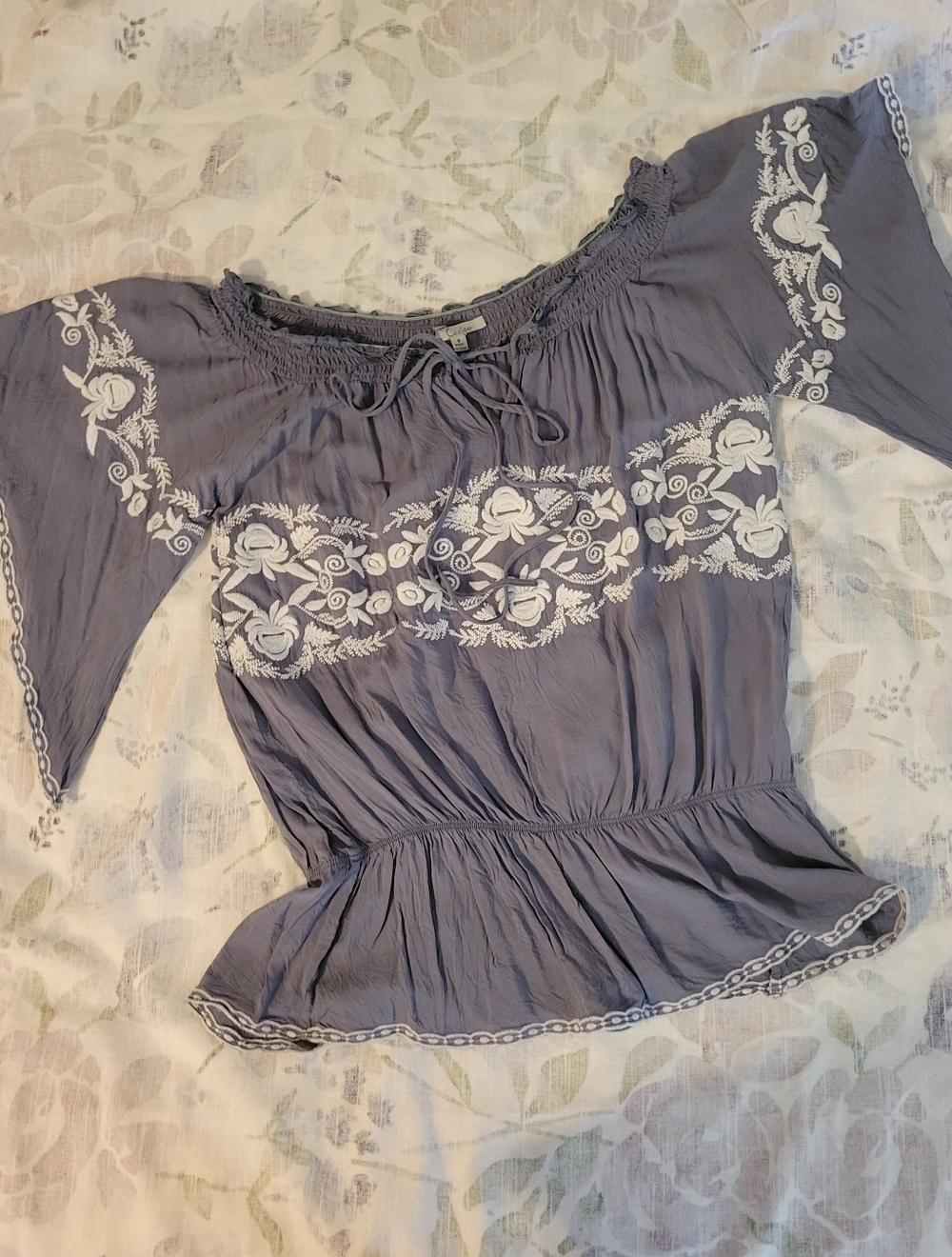 Cecico Lavender Blue Embroidered Peasant Blouse